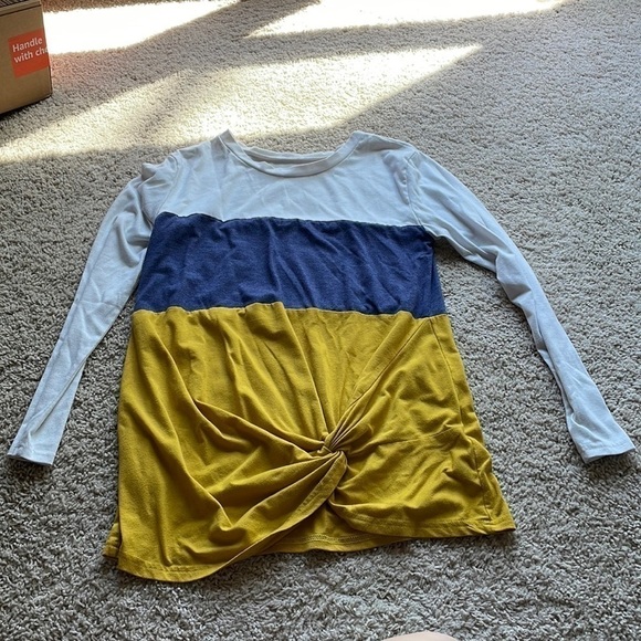 Colorblock knotted long sleeve shirt M - Picture 2 of 8